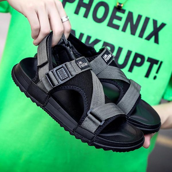 

sandals open-toed men 2021 summer fashion beach shoes comfortable ladies non-slip flat sandalias creek, Black