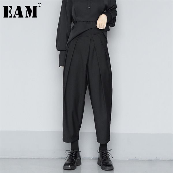 

[eam] high waist black split joint pleated long wide leg trousers loose fit pant fashion spring summer 1u360 211007, Black;white