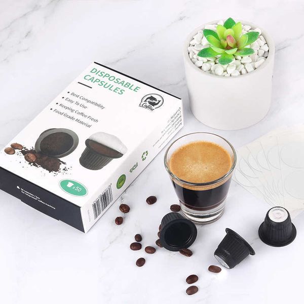 ICafilas50/100 set Monouso Vuoto Per Nespresso e Coperchi Adesivi in Alluminio Sigilli per Capsule Fai Da Te Proprio Caffè 210607