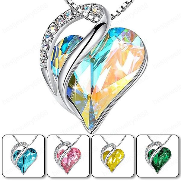 

luxury pendant necklaces 12 colors lady fashion heart crystal necklace for girls women jewelry, Silver