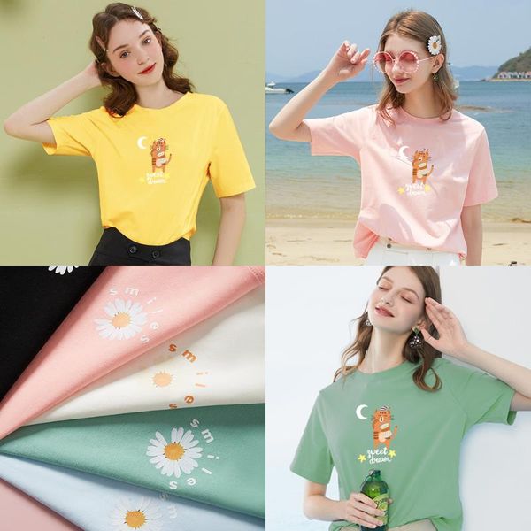 

women's t-shirt cute pure cotton fabric oversized short-sleeved loose and comfortable fashion, White