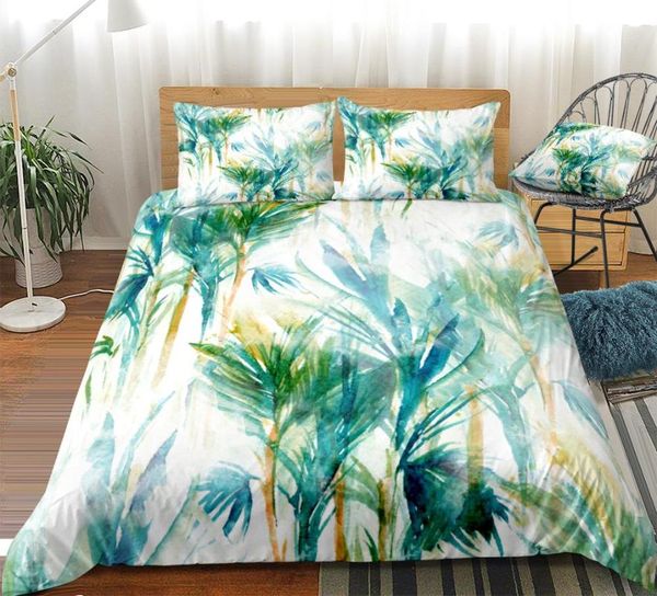

trees bedding set duvet cover palm home textiles tropic plants bedclothes water color bed linen green white sets