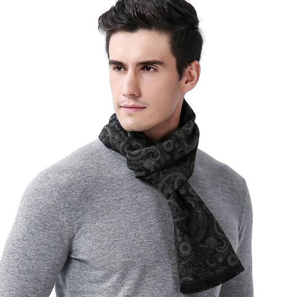 

scarves classic leisure business long cashmere scarf men warm wool flower pattern dark grey red shawl for gift, Blue;gray