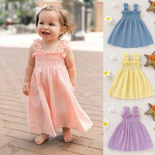 

summer kids clotnes newborn baby girl cute princess dress solid color sleeveless strap party casual dress sundress, Red;yellow