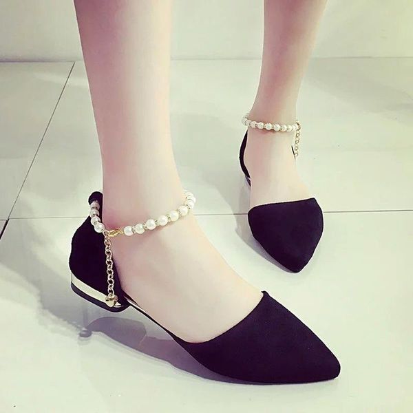 

sandals women summer flat low heel women's shoes pointed female ladies dress for, Black