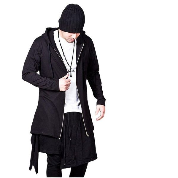 

men's hoodies & sweatshirts autumn winter men irregular design hip hop long cosplay hooded cloak high street gothic casual zipper hoodi, Black