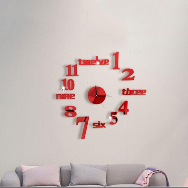 

wall clocks modern diy 3d mirror surface large number clock sticker home office decor living room art design