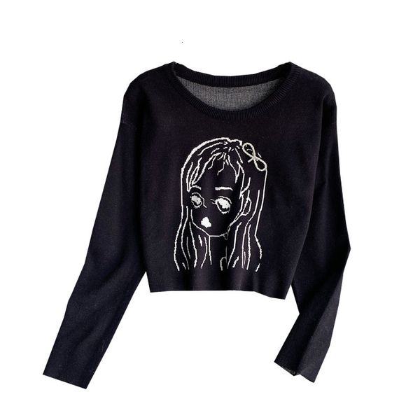 

women's sweaters women autumn korean style high waist short neck animated cartoon women's crocheted pullovers gx1062 svud, White;black