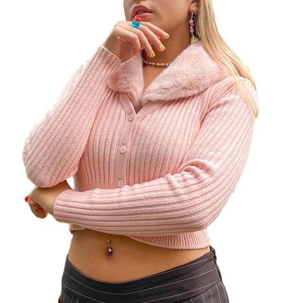 

women's t-shirt women casual long-sleeved short cardigan fashion solid color fur turn-down collar single-breasted slim fit coat, White