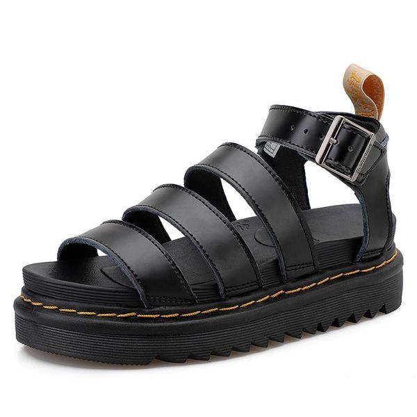 

sandals summer women genuine leather platform chunky height increasing 2021 fashion luxury shoes gladiator sandal drop, Black