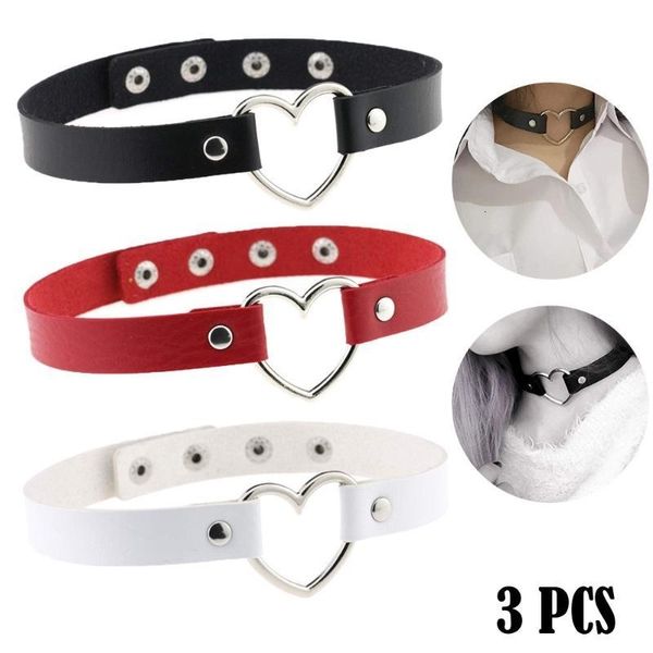 

3pcs punk leather neck chain collar heart female neck clavicle chain pendant gift ethnic bohemian choker, Blue;purple