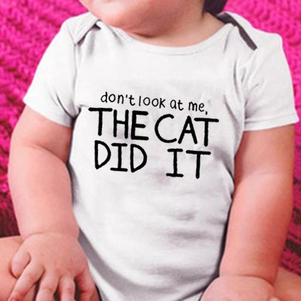 

rompers don't look an me the cat did it printed infant outfits baby girls boys born jumpsuits summer street wear clothes, Blue