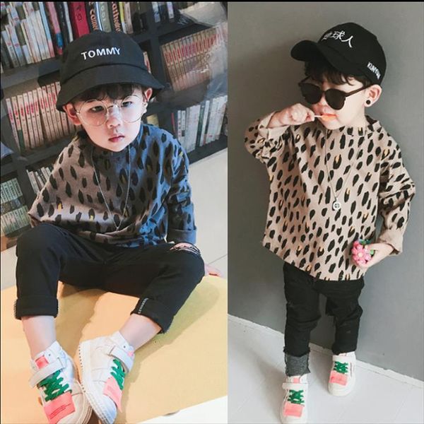 

kids fashion leopard t shirt spring childrens long sleeve boys girls and autumn, Blue