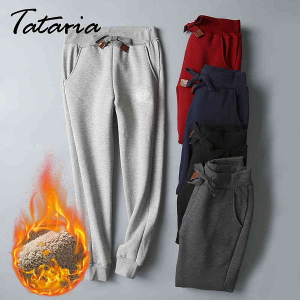 

tataria s-5xl women's sports pants for winter warm cashmere harem female casual velvet trousers 210514, Black;white