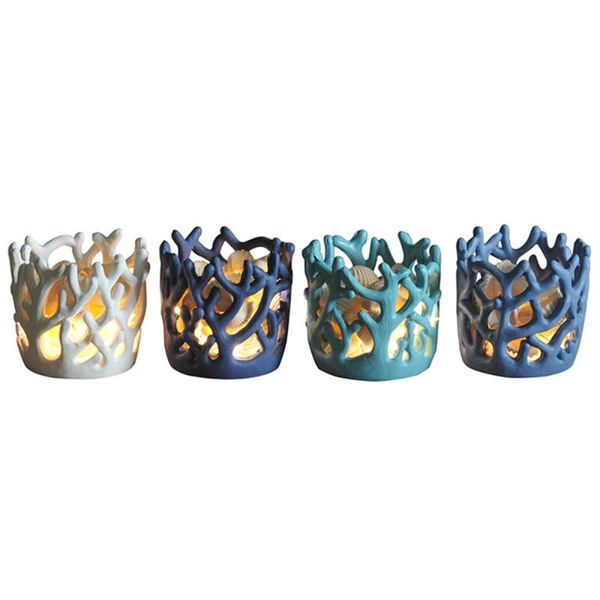 

candle holders resin coral candlestick cup holder table lamp lights decoration (ramdom color, led shell light)