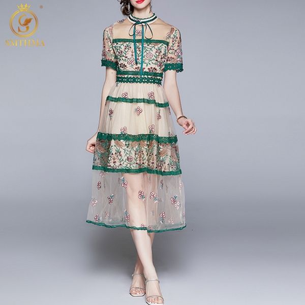 

casual dresses fashion runway summer gorgeous party midi women short sleeve luxury lace mesh embroidery vintage vestidos pkb7, Black;gray