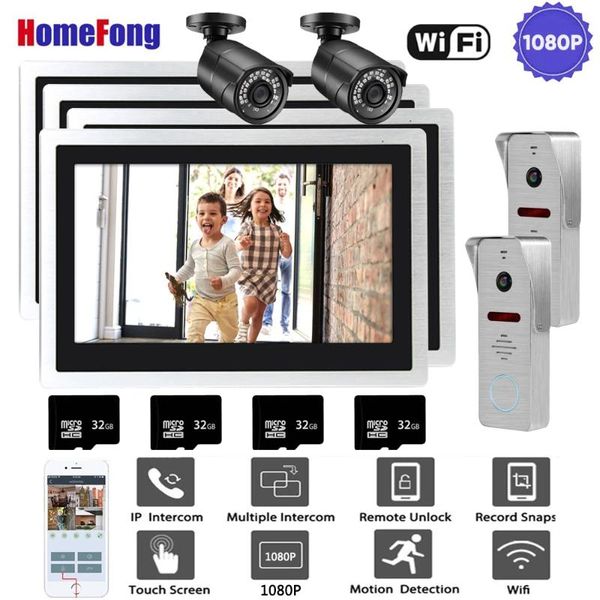 

homefong wifi intercom wireless video door phone 10 inch touch screen monitors 4 with 1080p 2 doorbells and cctv cameras phones