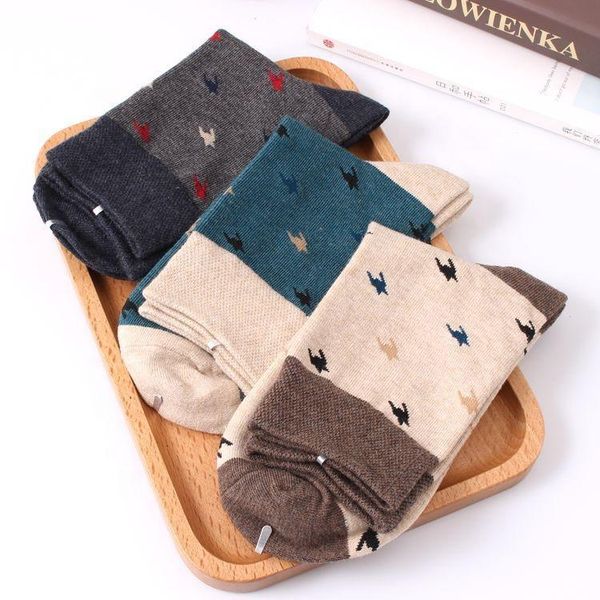 

men's socks products quick-fit boots combed cotton flying birds traditional, Black