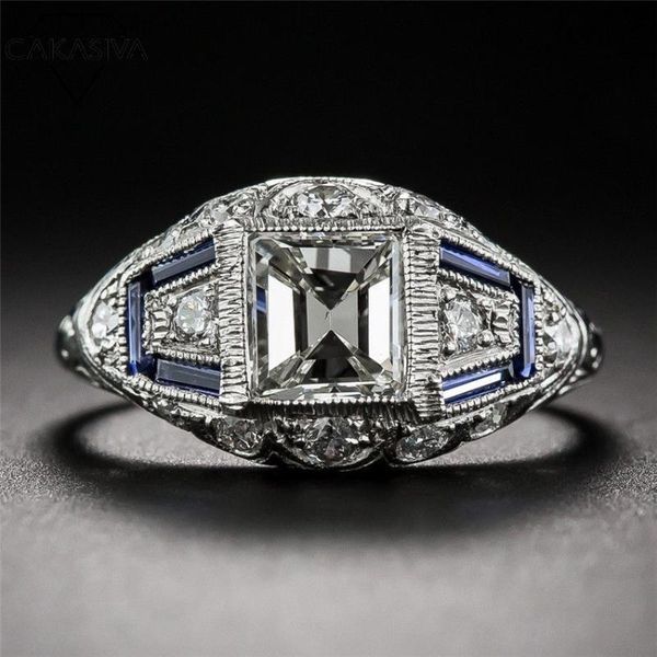 

cluster rings zircon blue z ring with creative engagement gemstone silver fine jewelry for women, Golden;silver