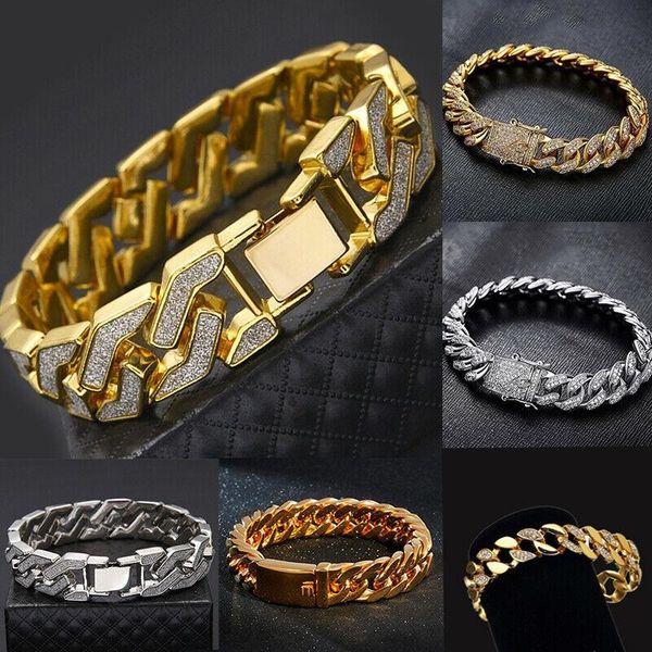 

bangle men's heavy solid alloy curb chain bracelet sand blast banglemen hip hop rock fashion jewelry wrist gift, Black
