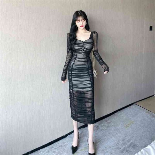 

nightclub ladies temperament fashion lace slim slimming tight-fitting hip long-sleeved dress summer 210603, Black;gray