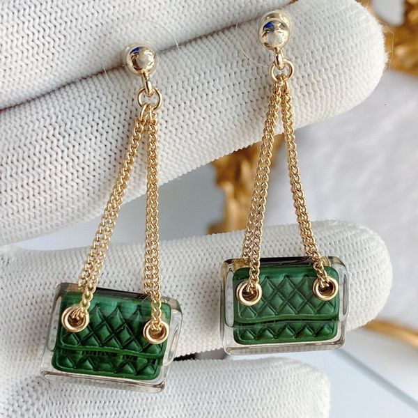 

french small fragrance letter earrings women's fashion chain green bag tassel 2021 new, Golden