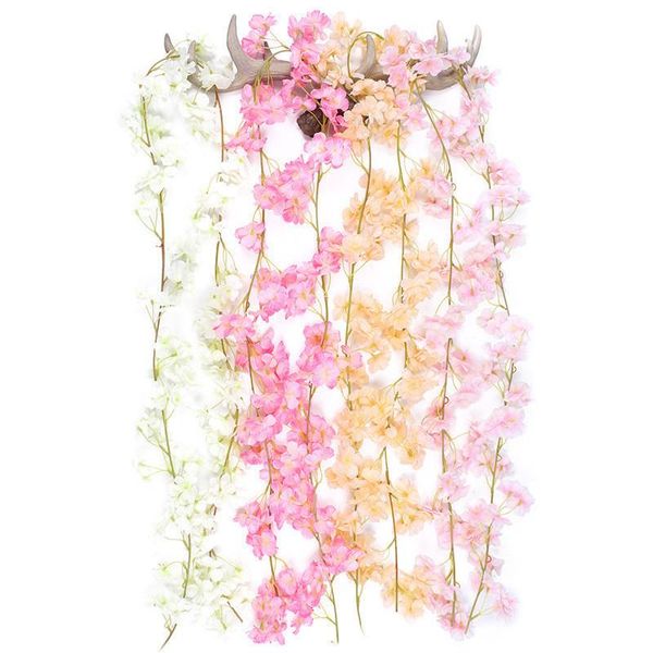 

1.8m artificial cherry blossom garland fake silk flowers hanging vine for party wedding arch home decor wall rattan decorative & wreaths
