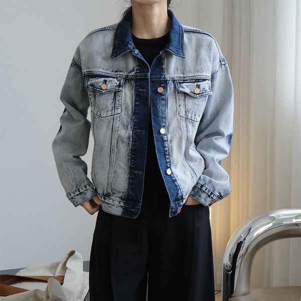 

women's jackets spring and autumn casual solid color stitching lapel long-sleeved pocket decoration loose denim jacket, Black;brown