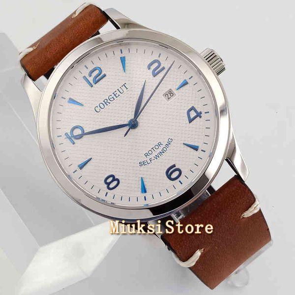 

corrugated white marker plate 42mm blue mark sapphire glass automatic human watch bow hand sterile watches, Slivery;brown