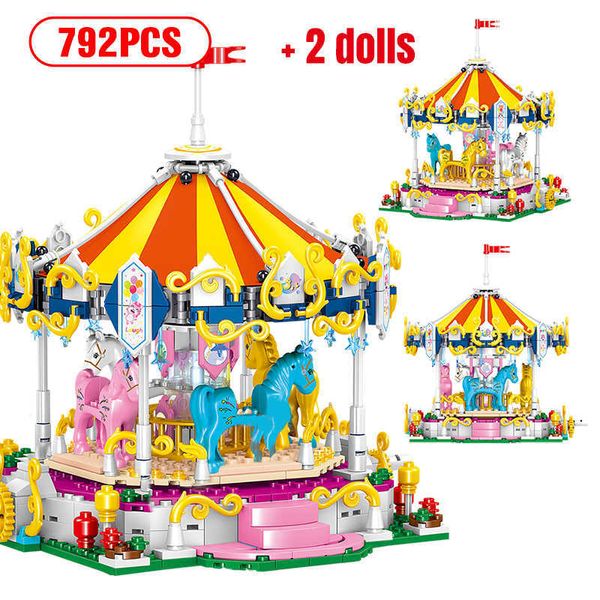 Eğlence Parkı Mini Yapı Taşları Şehir Korsan Gemi Coaster Ferris Tekerlek Carousel DIY Rakamlar Arkadaşlar Oyuncaklar Çocuklar Kızlar için X0902