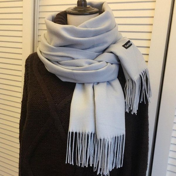 

scarves 2021 solid color hijabs cashmere scarf women winter warm long shawls and wraps hijab pashmina tassels thin headband, Blue;gray