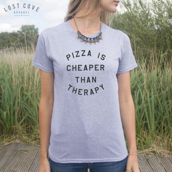 

pizza is r than therapy t-shirt grunge funny slogan food shopping *, White;black