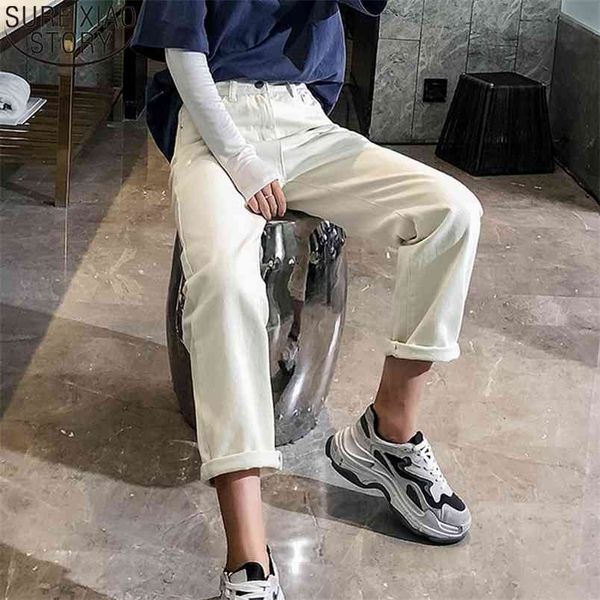 

casual pants with button fashion white jeans women chic high waist loose harem trousers wide leg 11064 210506, White;black