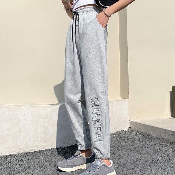 

women's pants & capris three d 85% cotton full women solid gray streetwear slim all match youth soft lady trouses summer fashion chic, Black;white
