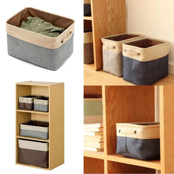 

cube canvas cotton lin storage basket clothes folding box for nursery underwear toy organizer laundry baskets