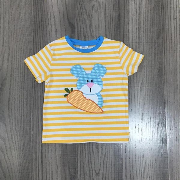 

summer boys easter bunny carrot embroidered yellow stripe t shirt, White