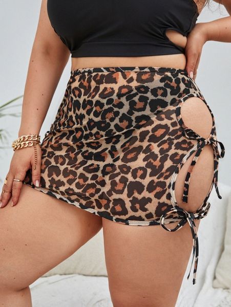 

plus leopard lace up cover up q9ia#, Black