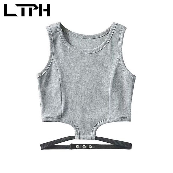 

ltph ins american streetwear thread cotton sleeveless camisole slim short gray sports tanks crop women summer 210423, White