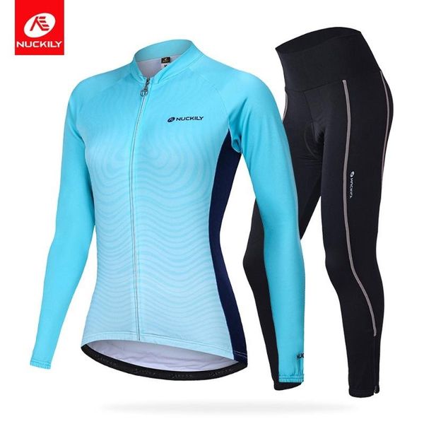 

racing sets nuckily winter mtb bike women's fleece warm cycling jersey long sleeve suit, Black;blue