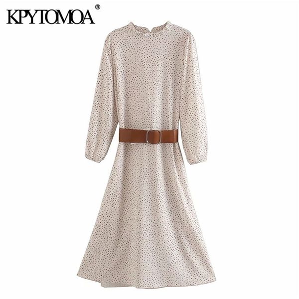 

women elegant fashion polka dot with belt midi dress vintage ruffled collar long sleeve female dresses vestidos 210420, Black;gray