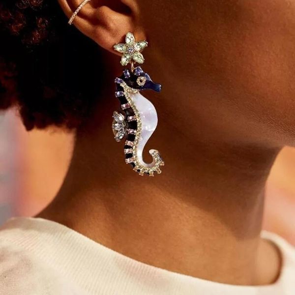 

dangle & chandelier 2021 fashion party casual starry sky earrings creative rhinestone seahorse pendant jewelry gift wholesale, Silver