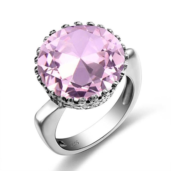 

cluster rings real 925 sterling silver ring pink crystal gemstones cute round fine jewellery for women bijoux favourite, Golden;silver
