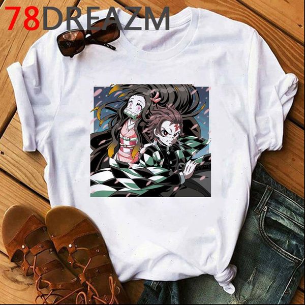 

slayer kawaii men japanese women t shirts anime graphic tees kimetsu no yaiba cute tanjiro kamado male, White