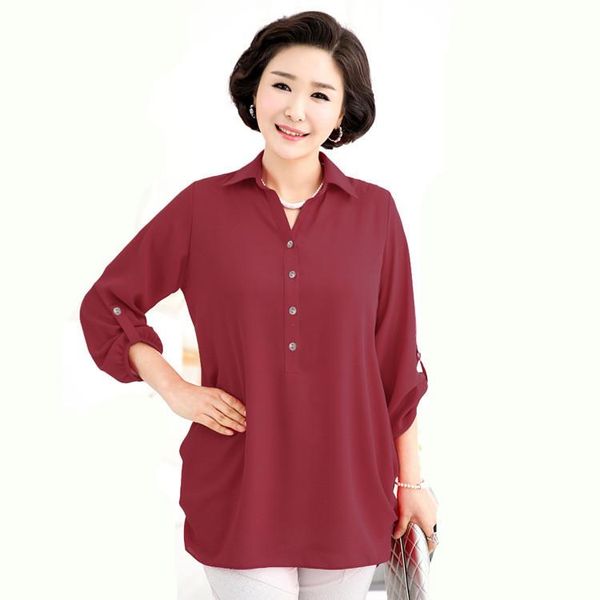 

women's blouses & shirts womens and plus size summer middle-aged mother clothes big 6xl 7xl long-sleeved office lady chiffon blouse, White