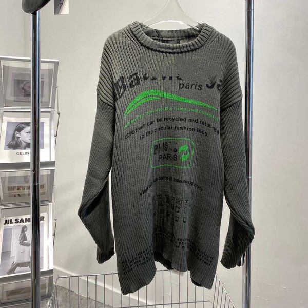 

brand sweaters paris printed letter cola green wave cement grey sweater round neck thick line gilding thickened lazy wind, White;black