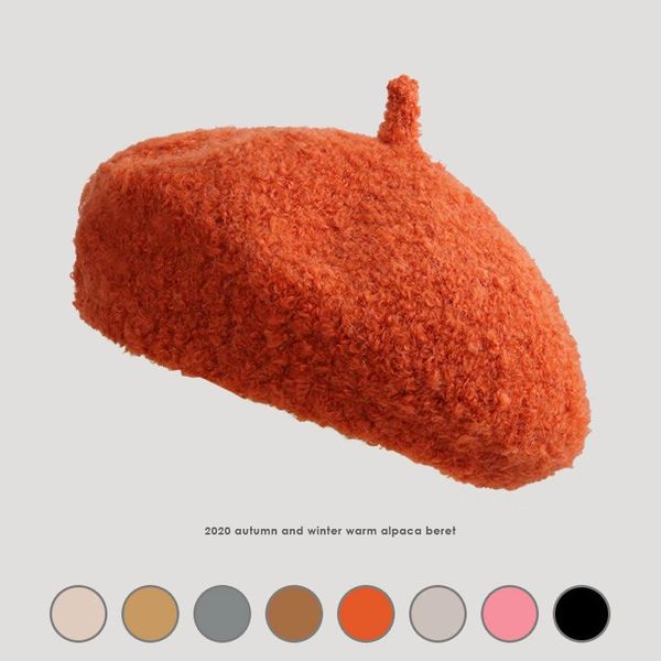 

berets 2021 winter warm faux wool beret women girls french artist hat cap red black purple beige orange flat caps warmers, Blue;gray