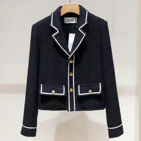 

women's suits & blazers tweed black white blazer autumn runway women elegant vintage suit collar single-breasted short long sleeve wool, White;black