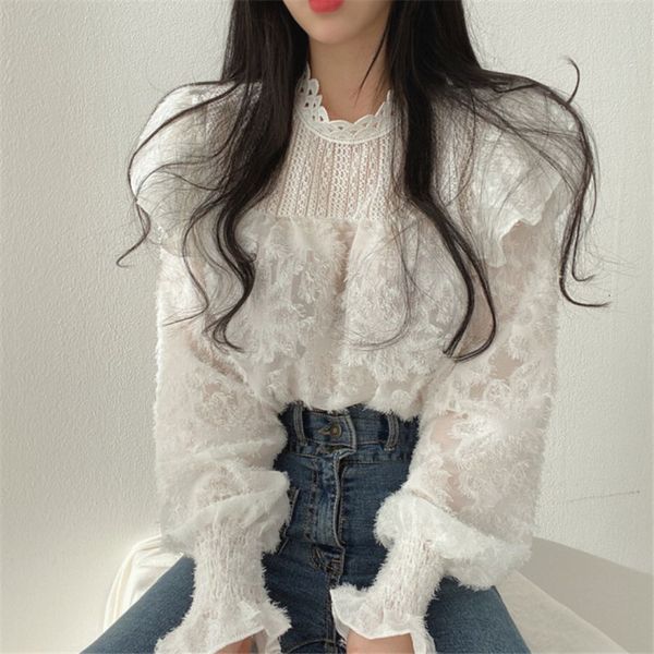 

two piece dress sweet girls streetwear patchwork all match slim women stylish gentle ruffles loose office lady shirts v1sl, White