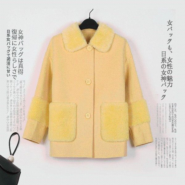 

women's wool & blends autumn and winter 2021 korean version small woolen coat short style college color matching cloth, Black