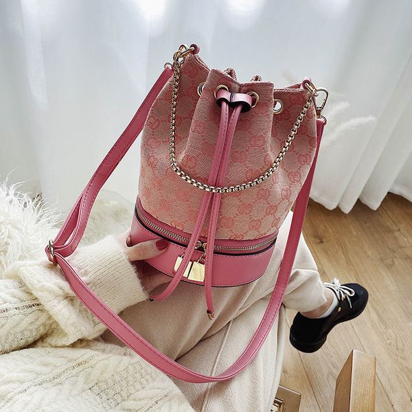 

daily bag womens 2021 new korean style fashion bucket bag versatile canvas portable bucket bag chain crossbody shoulder